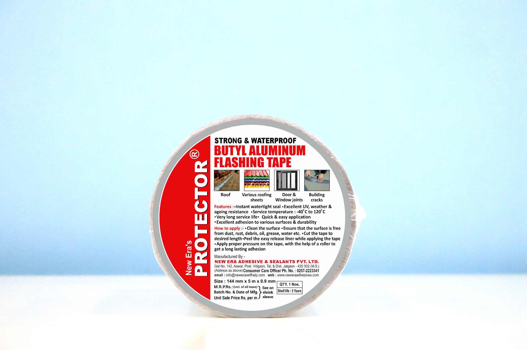 Protector Butyl Aluminum Flashing Tape - 144 mm X 5 m X 0.9 mm